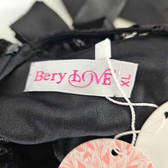 Womens XL Elegant Black Lace Cocktail Party Dress Satin Bow & Mesh Skirt A-Line - Picture 9 of 13